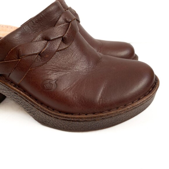 Børn Dark Brown Heeled Slip On Braided Acents Clog Mule Size 8 - Picture 3 of 13